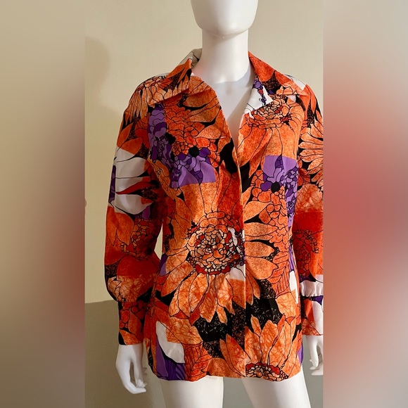 VINTAGE 70’s PYKETTES COLORFUL FLORAL BUTTON DOWN LONG SLEEVE SHIRT. - Picture 2 of 8